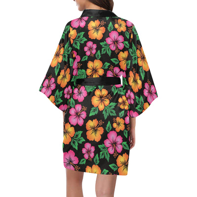 Hibiscus Pattern Print Design HB029 Women Kimono Robe