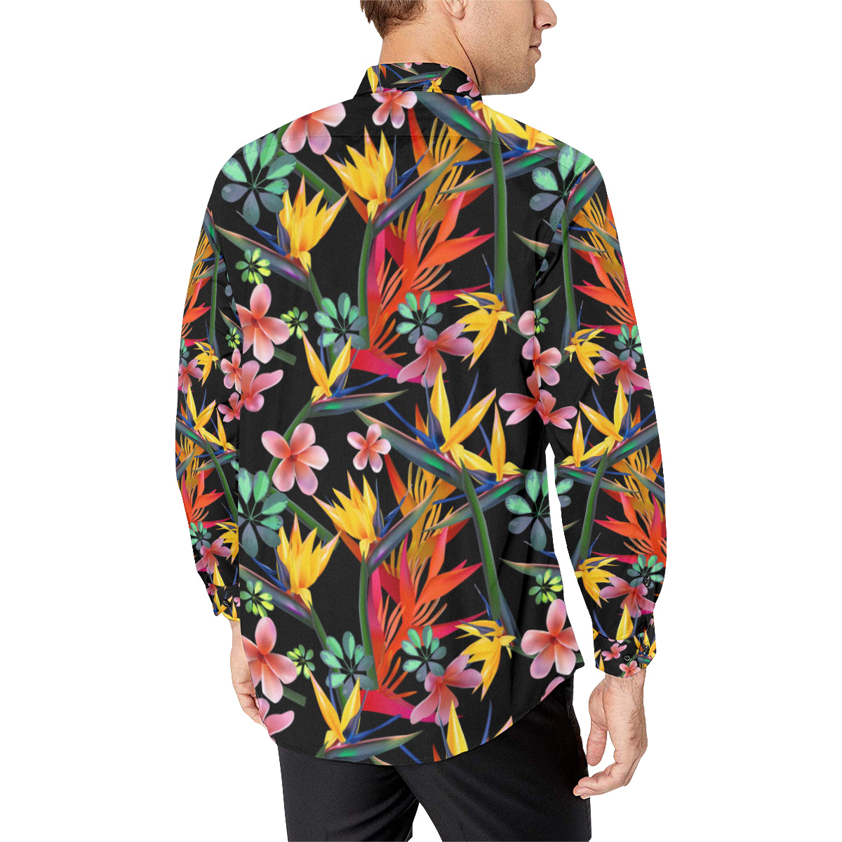 Tropical Flower Pattern Print Design TF015 Men's Long Sleeve Shirt