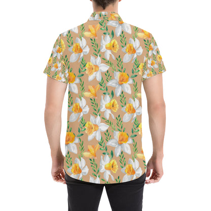 Daffodils Pattern Print Design DF04 Men's Short Sleeve Button Up Shirt