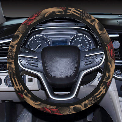 Microphone Skull Rose Pattern Print Design 02 Steering Wheel Cover with Elastic Edge