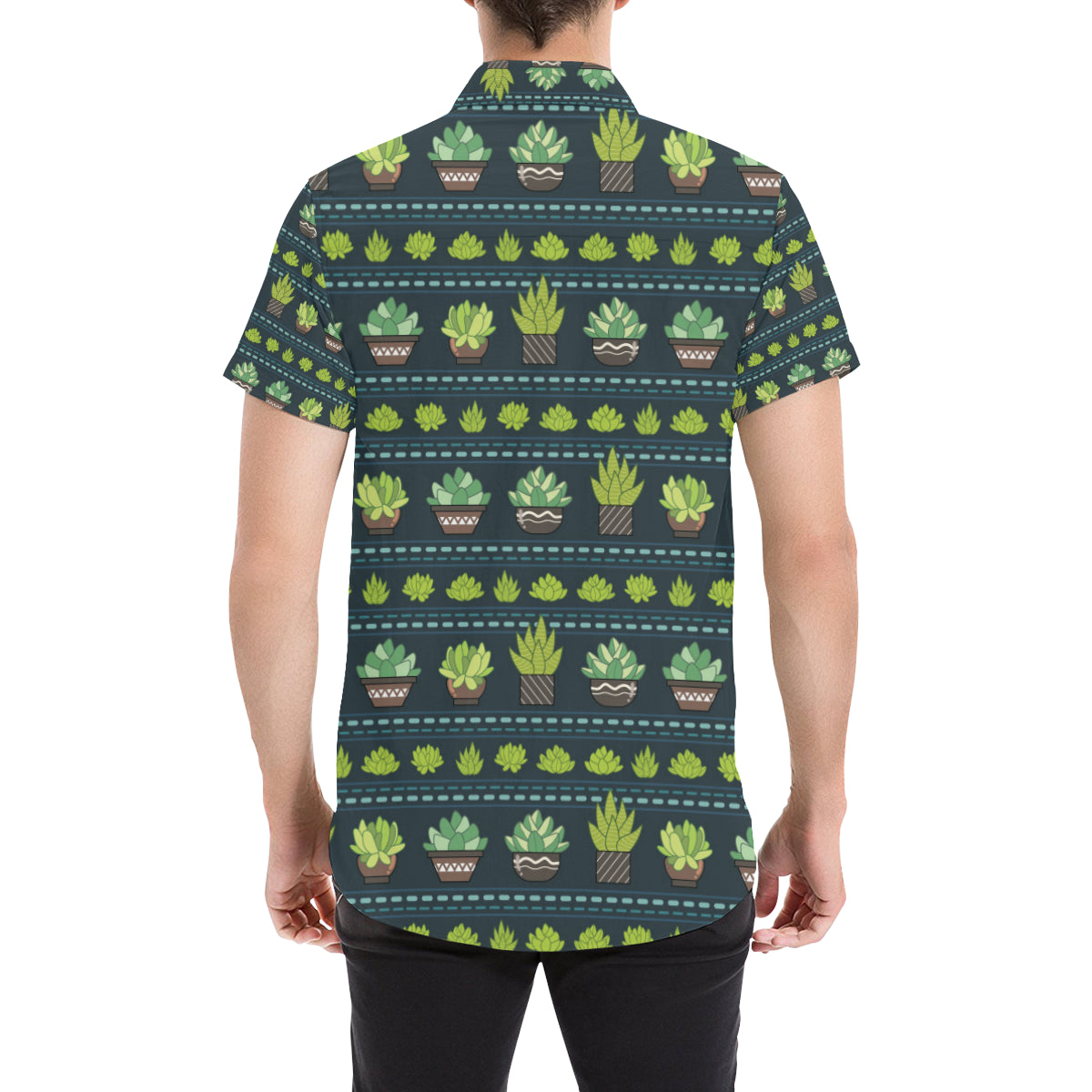 Cactus Pattern Print Design 07 Men's Short Sleeve Button Up Shirt