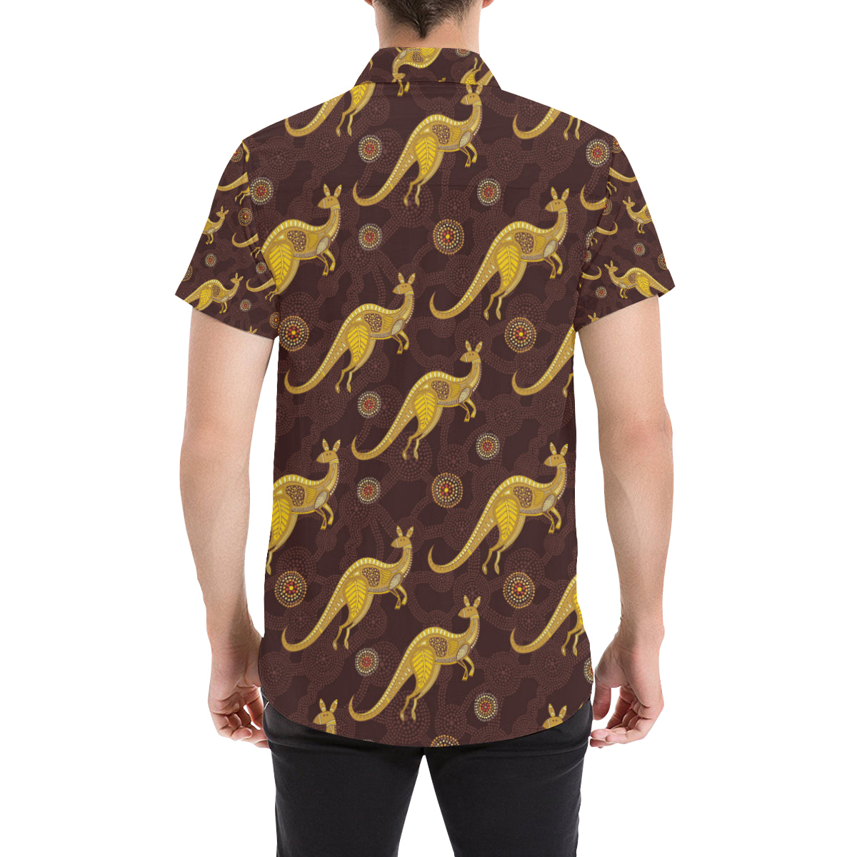 Kangaroos Aboriginal Pattern Print Design 08 Men's Short Sleeve Button Up Shirt