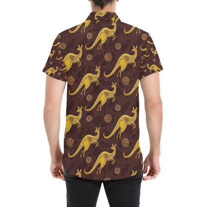 Kangaroos Aboriginal Pattern Print Design 08 Men's Short Sleeve Button Up Shirt