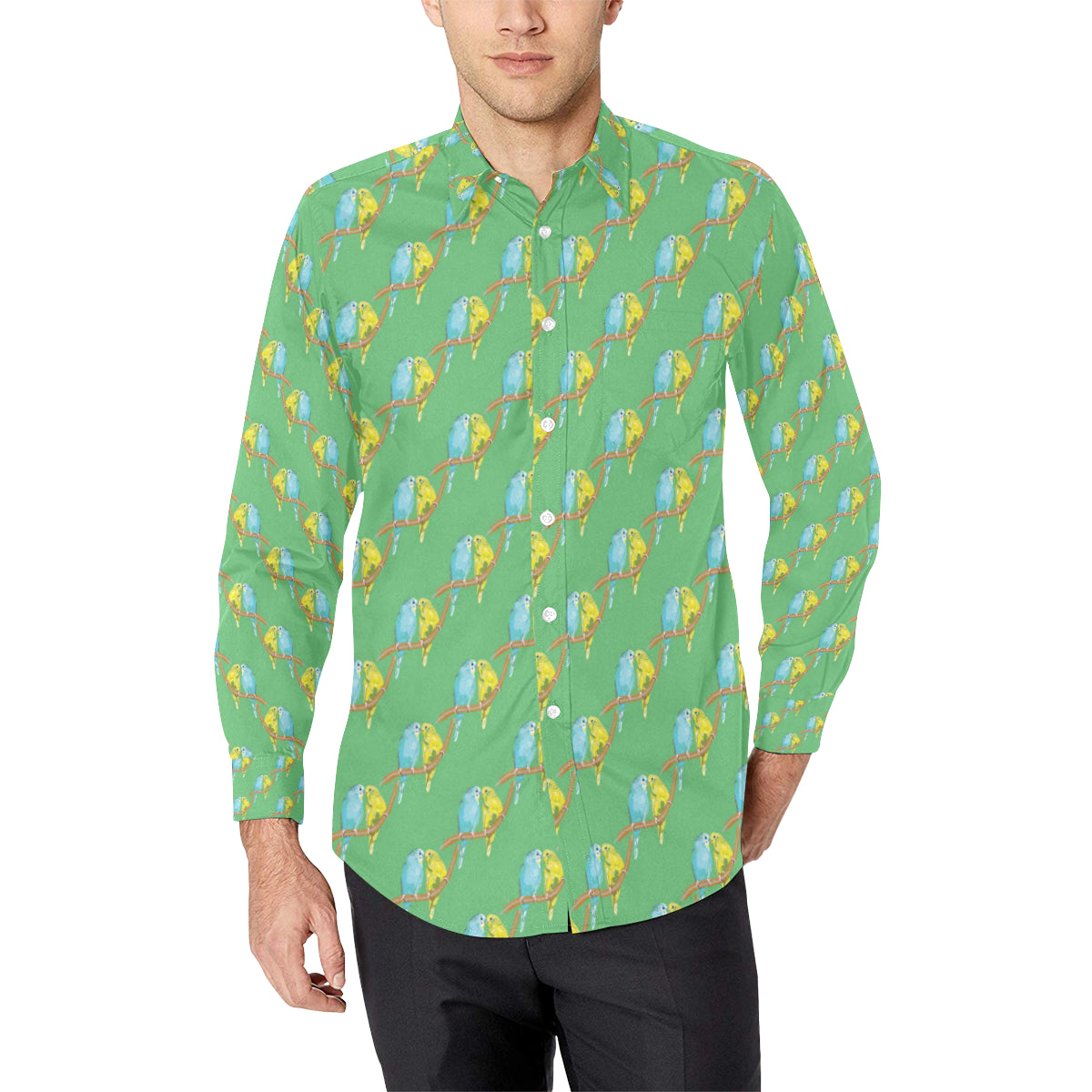 Budgerigar Pattern Print Design 01 Men's Long Sleeve Shirt