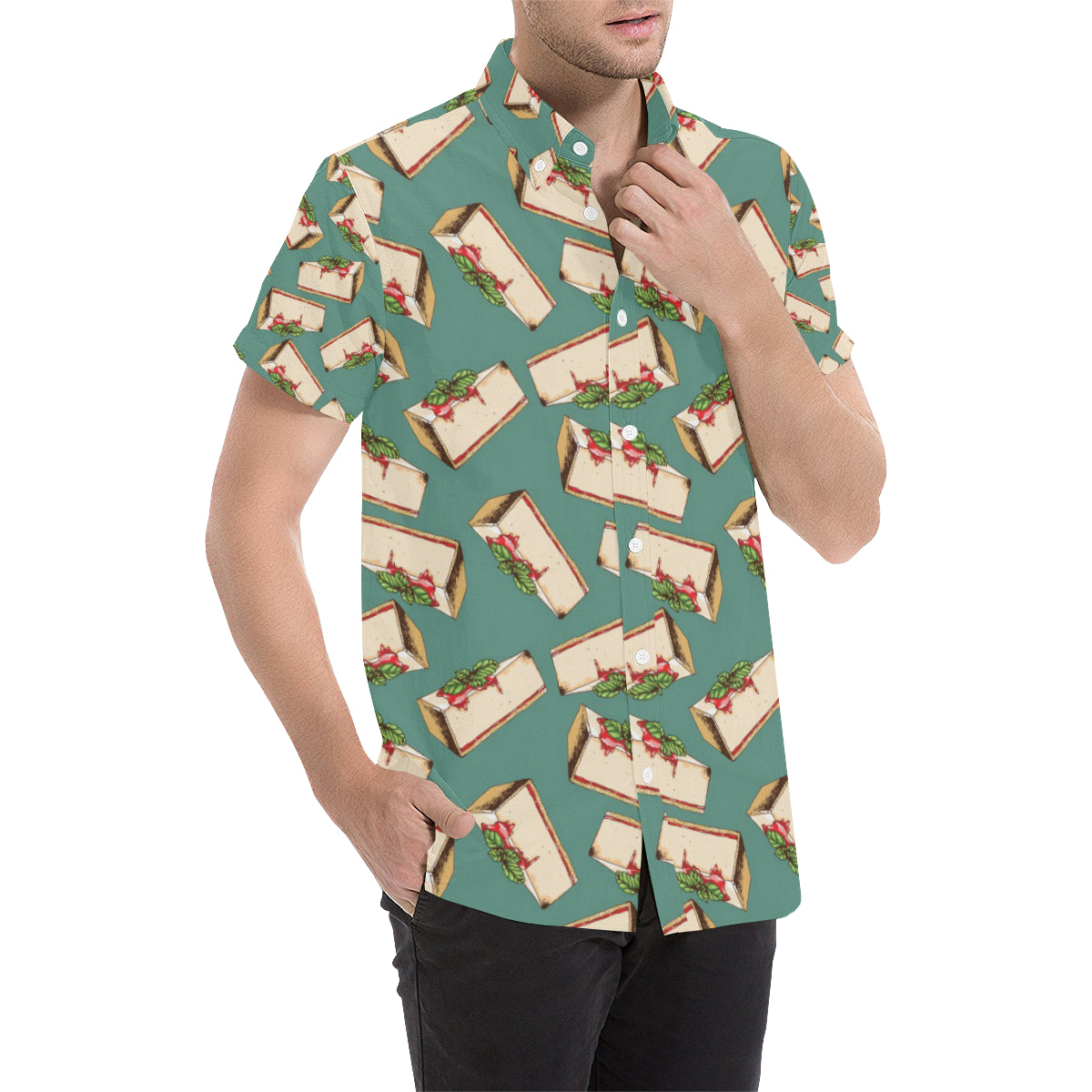 Cheesecake Pattern Print Design CK02 Men's Short Sleeve Button Up Shirt