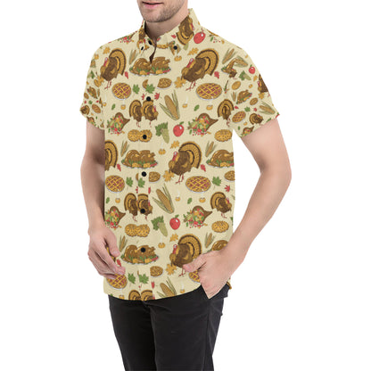 Turkey Pattern Print Design 02 Men's Short Sleeve Button Up Shirt
