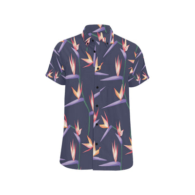 Bird Of Paradise Pattern Print Design BOP015 Men's Short Sleeve Button Up Shirt