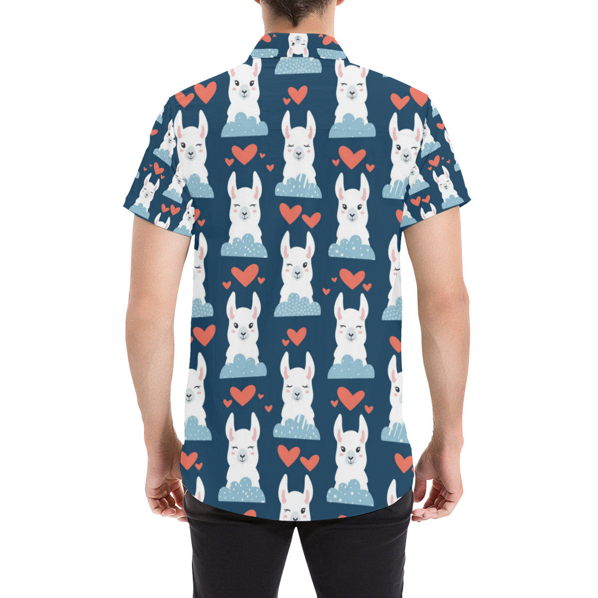 Alpaca Love Pattern Print Design 05 Men's Short Sleeve Button Up Shirt
