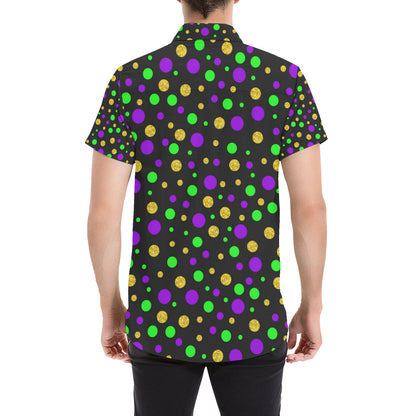Mardi Gras Pattern Print Design 07 Men's Short Sleeve Button Up Shirt