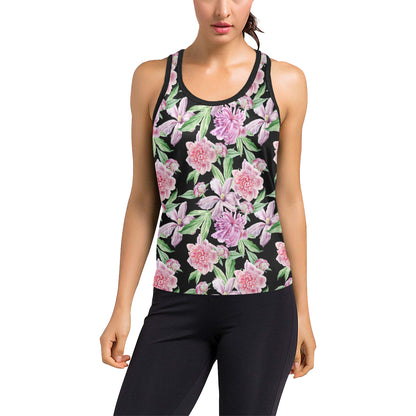 Peony Pattern Print Design PE08 Women's Racerback Tank Top