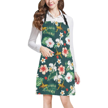 Hawaiian Flower Design with SeaTurtle Print Apron with Pocket