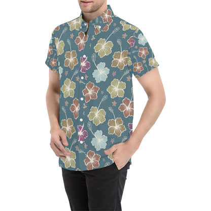 Hibiscus Pattern Print Design HB033 Men's Short Sleeve Button Up Shirt