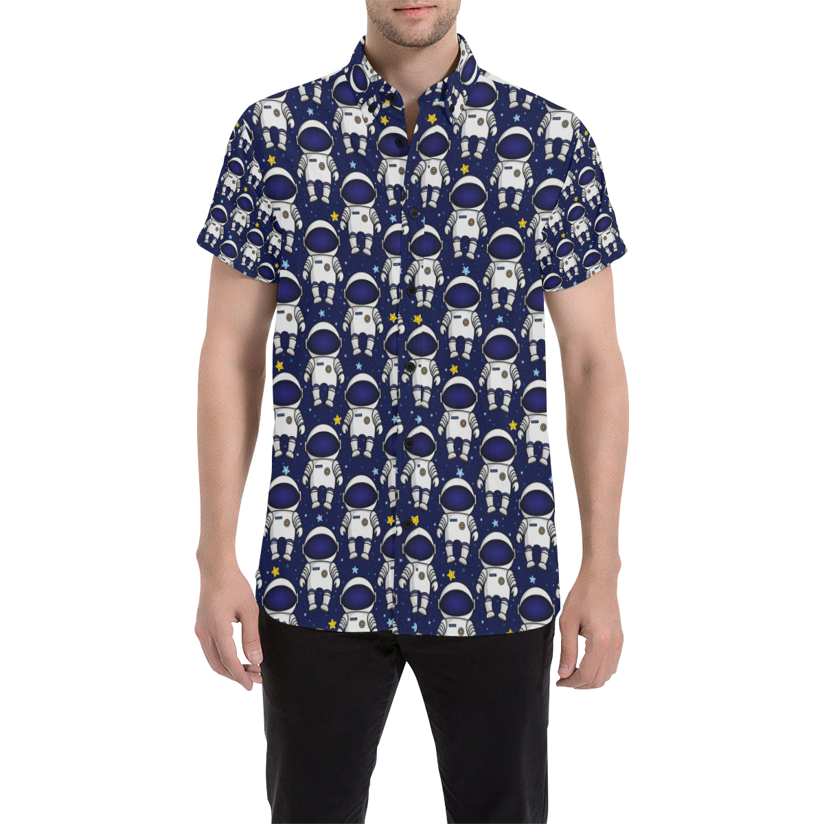 Astronaut Pattern Print Design 01 Men's Short Sleeve Button Up Shirt
