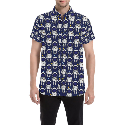 Astronaut Pattern Print Design 01 Men's Short Sleeve Button Up Shirt
