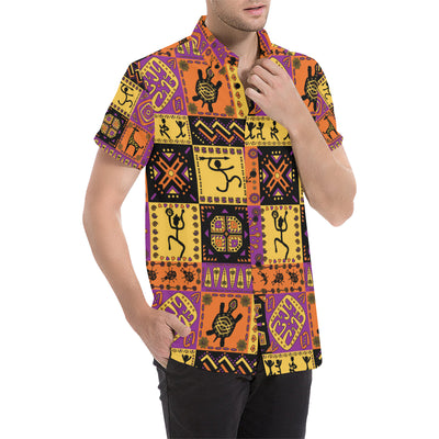 African Pattern Print Design 02 Men's Short Sleeve Button Up Shirt