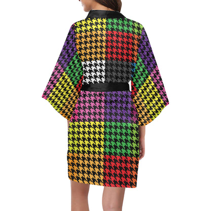 Houndstooth Colorful Pattern Print Design 01 Women's Short Kimono