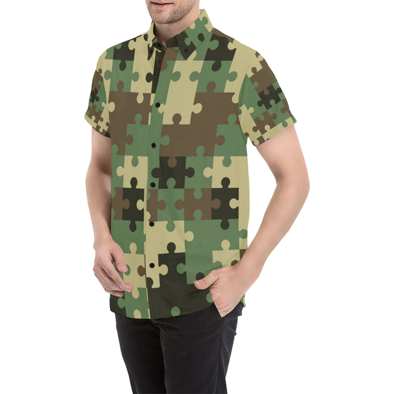 Puzzle Camo Pattern Print Design A03 Men's Short Sleeve Button Up Shirt