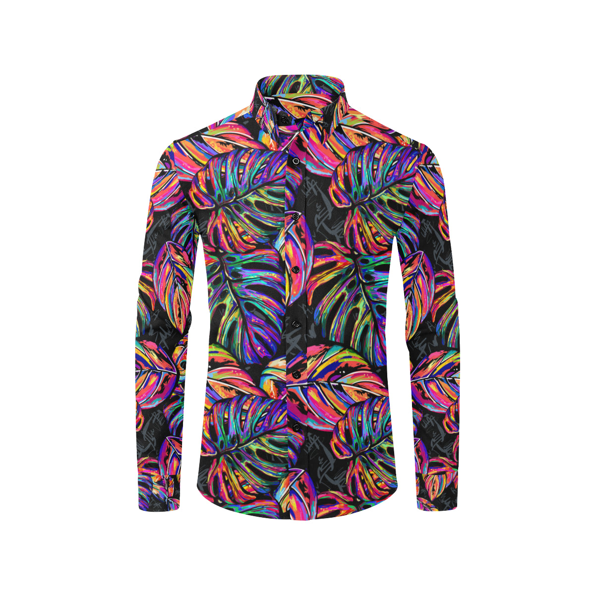 Neon Color Tropical Palm Leaves Men's Long Sleeve Shirt