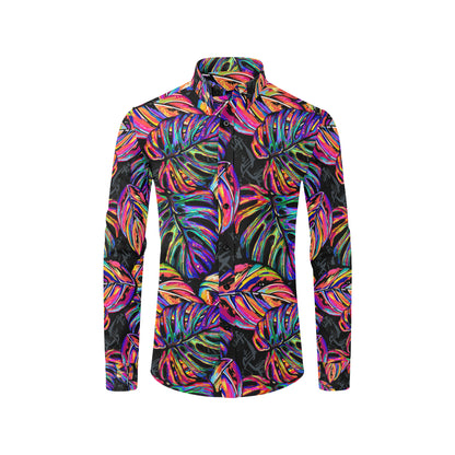 Neon Color Tropical Palm Leaves Men's Long Sleeve Shirt