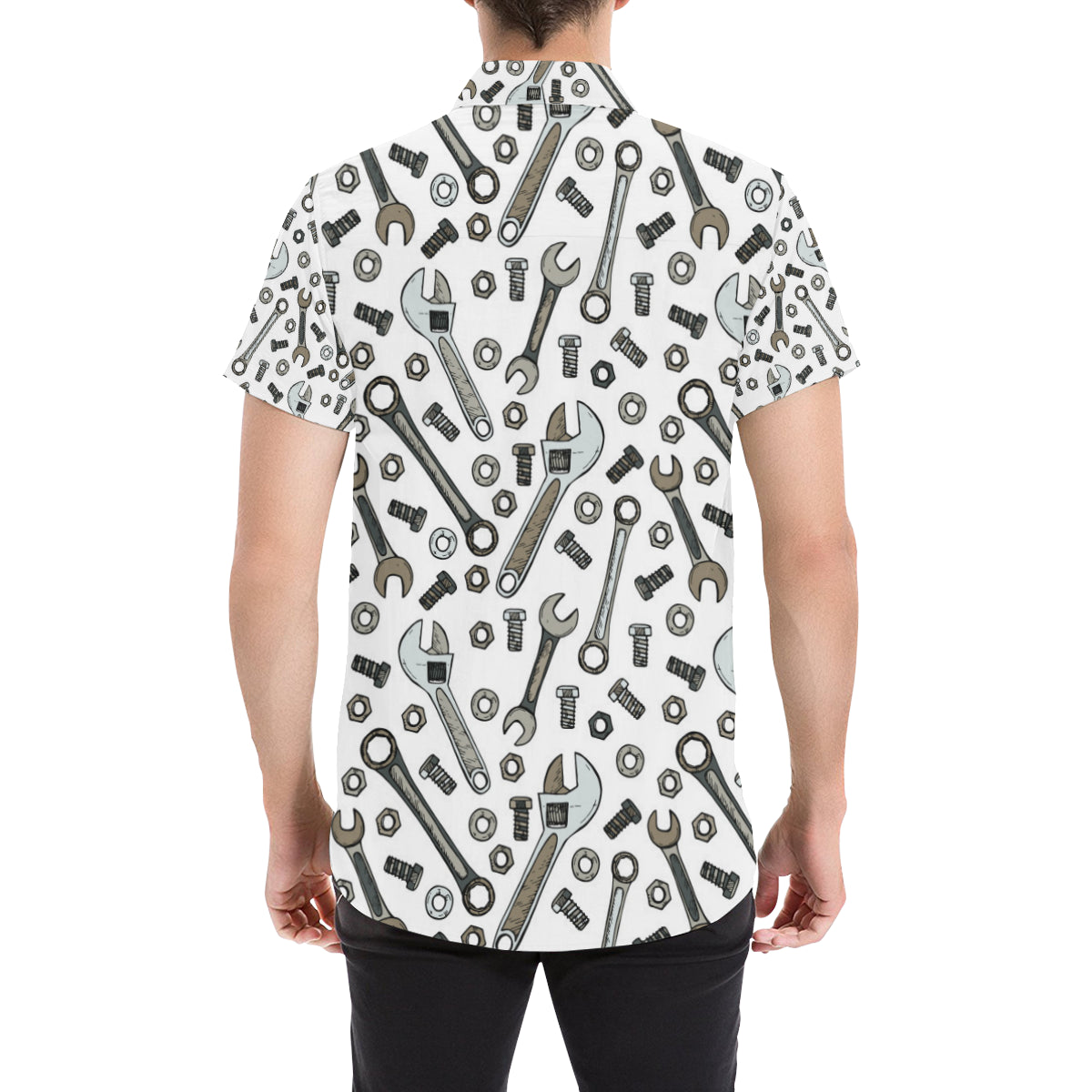 Mechanic Pattern Print Design 03 Men's Short Sleeve Button Up Shirt