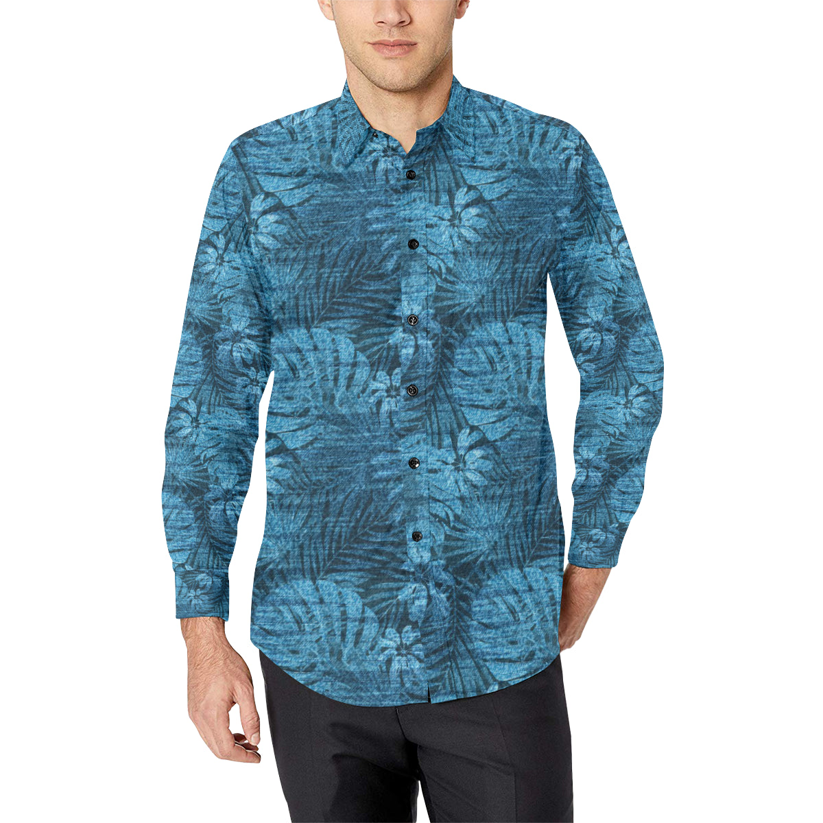 Jean Tropical Pattern Print Design 04 Men's Long Sleeve Shirt
