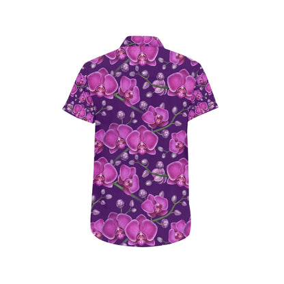 Orchid Pattern Print Design A03 Men's Short Sleeve Button Up Shirt
