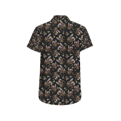 Bee Pattern Print Design 04 Men's Short Sleeve Button Up Shirt