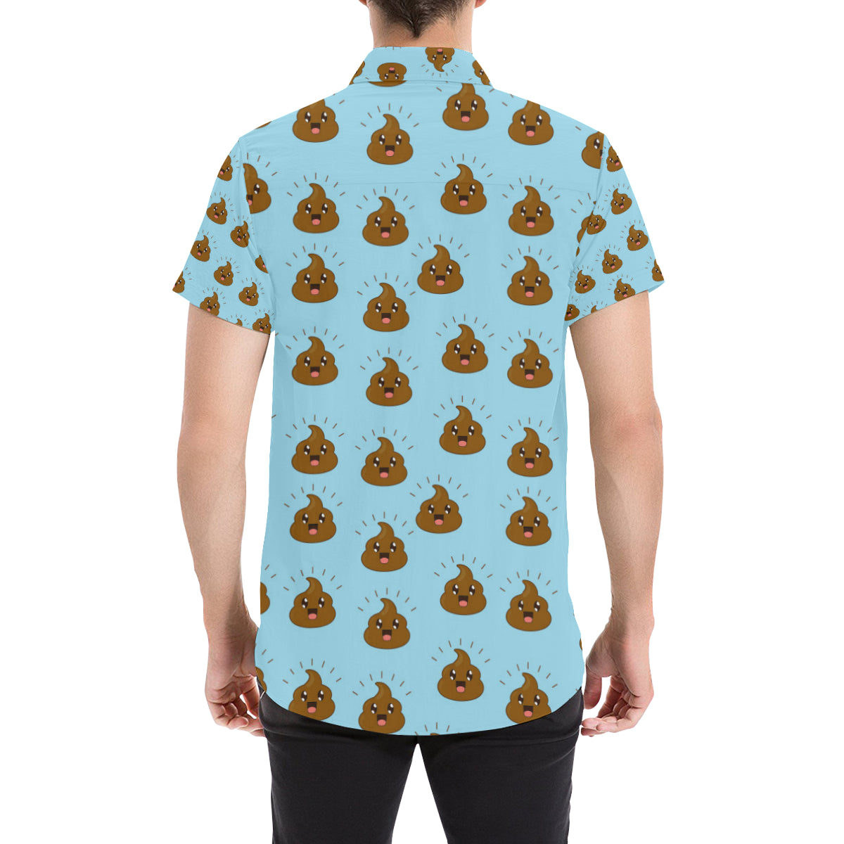 Poop Emoji Pattern Print Design A03 Men's Short Sleeve Button Up Shirt