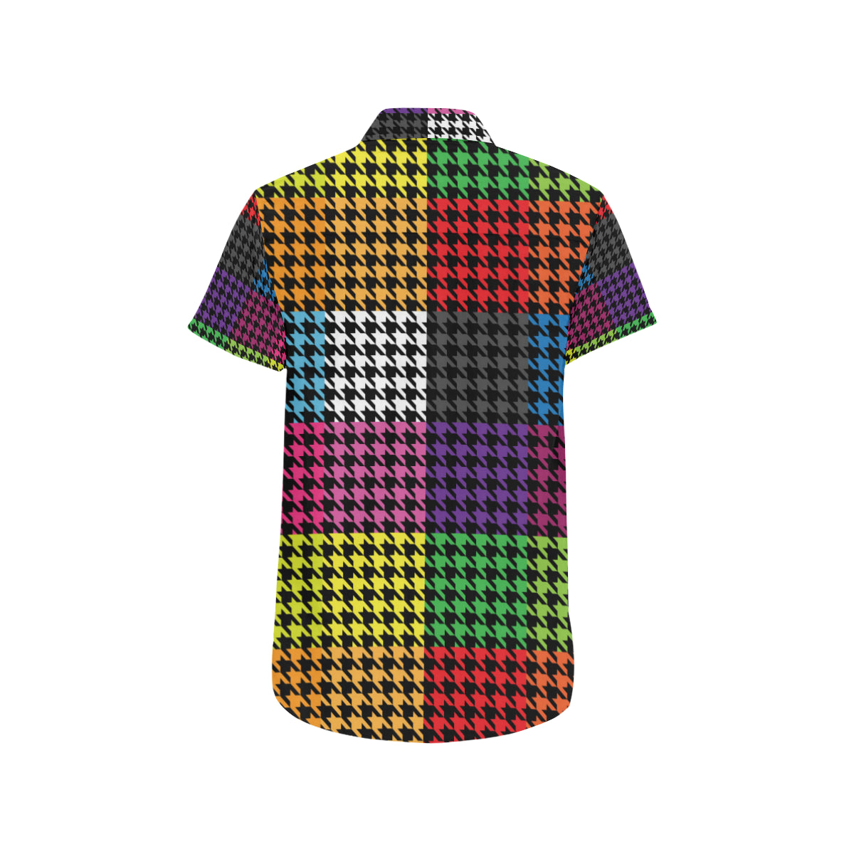 Houndstooth Colorful Pattern Print Design 01 Men's Short Sleeve Button Up Shirt