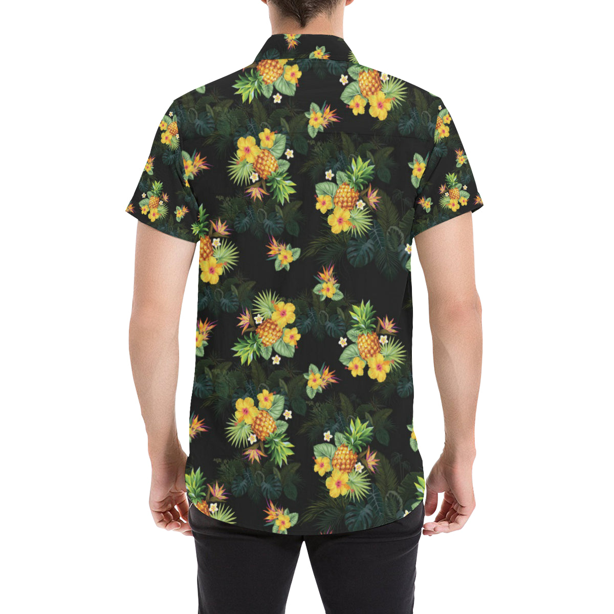 Pineapple Tropical Flower Print Pattern Men's Short Sleeve Button Up Shirt