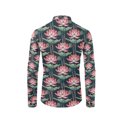 Water Lily Pattern Print Design WL03 Men's Long Sleeve Shirt