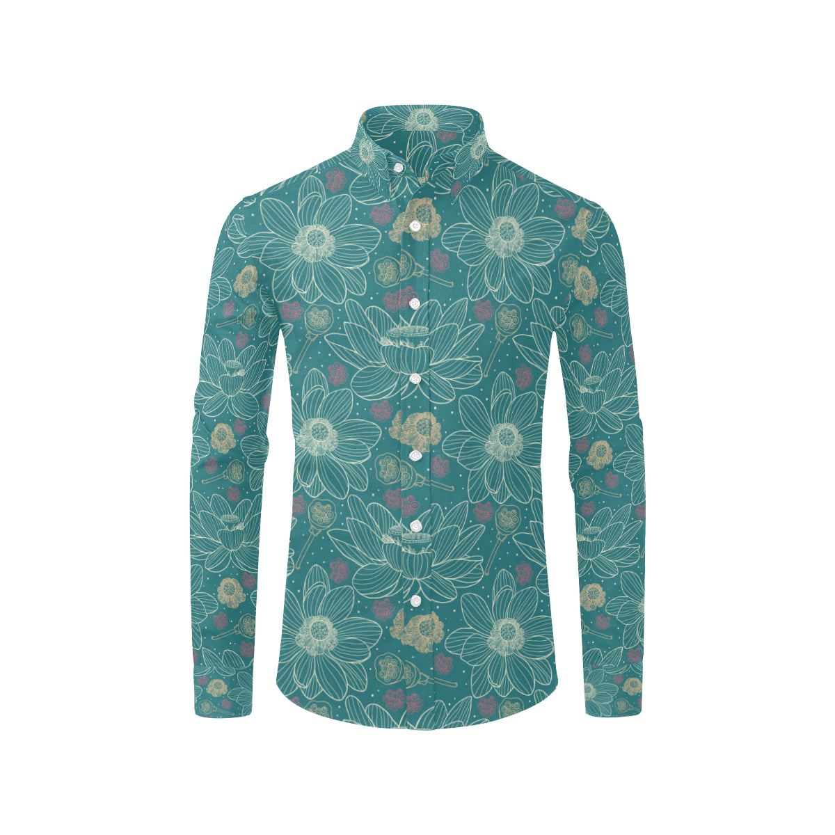 Lotus Pattern Print Design 01 Men's Long Sleeve Shirt