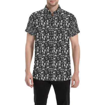 Skeleton Themed Print Men's Short Sleeve Button Up Shirt