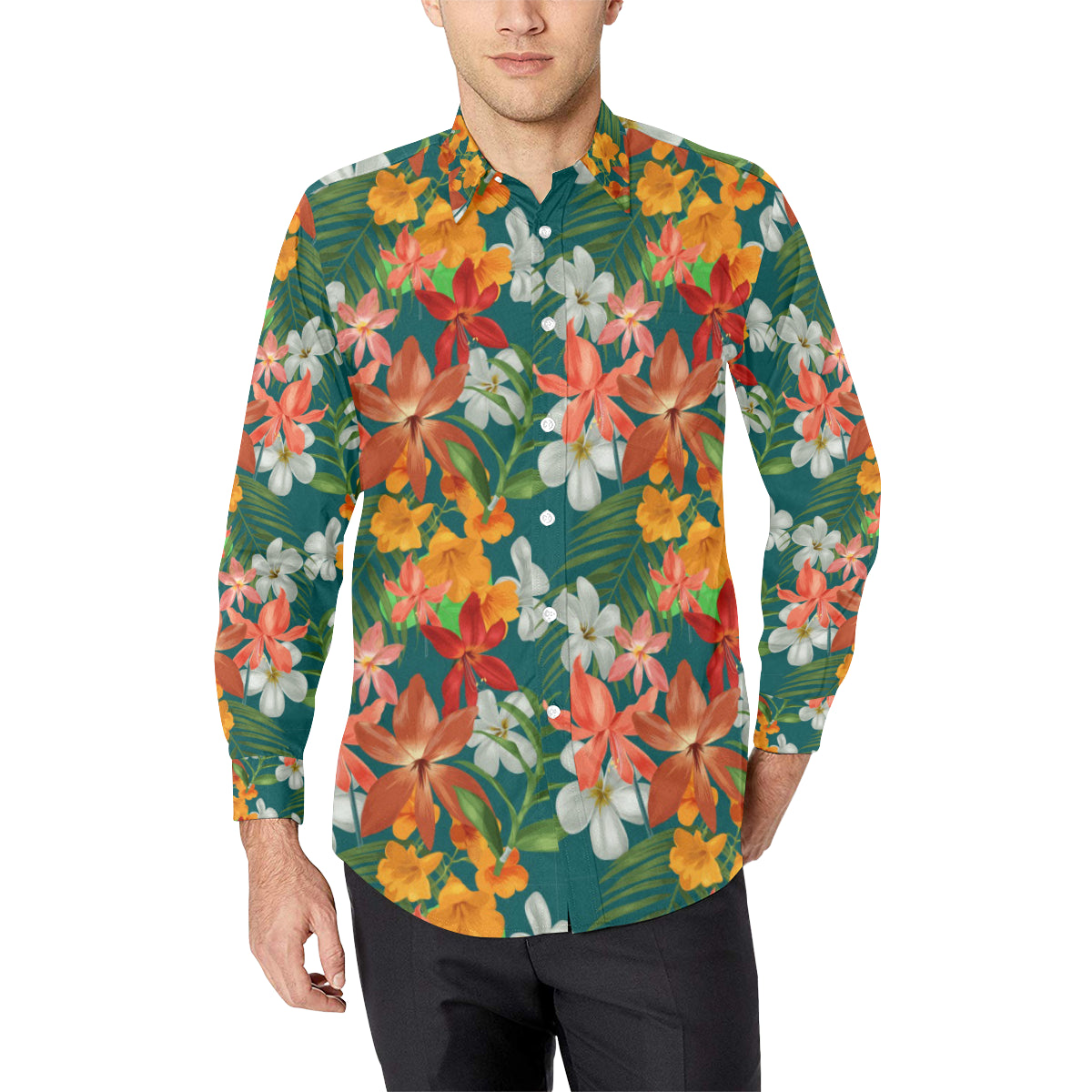 Amaryllis Pattern Print Design AL06 Men's Long Sleeve Shirt