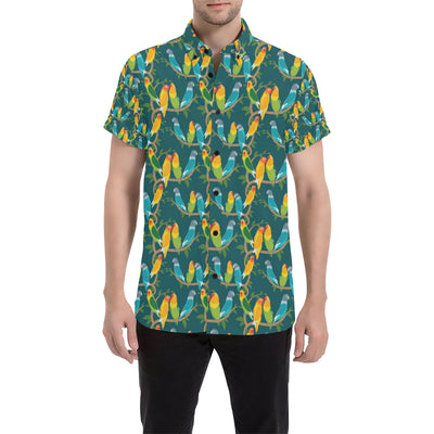 Lovebird Pattern Print Design 02 Men's Short Sleeve Button Up Shirt