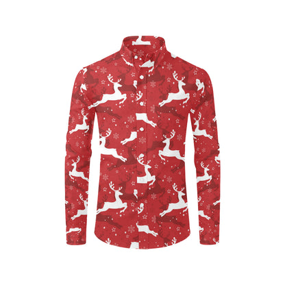 Reindeer Red Pattern Print Design 01 Men's Long Sleeve Shirt