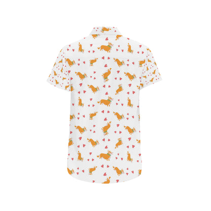 Cardigan Welsh Corgis Pattern Print Design 04 Men's Short Sleeve Button Up Shirt
