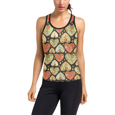 Heart Boho Pattern Print Design HE04 Women's Racerback Tank Top