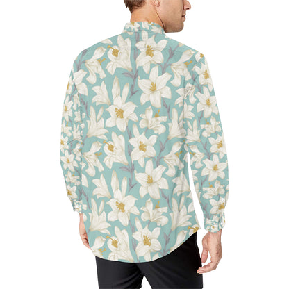 Lily Pattern Print Design 02 Men's Long Sleeve Shirt