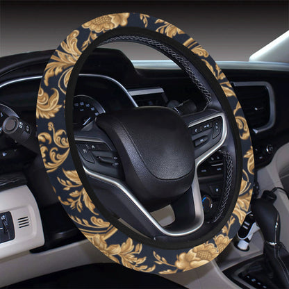 Baroque Golden Pattern Print Design 03 Steering Wheel Cover with Elastic Edge