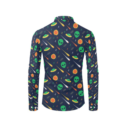 Alien UFO Pattern Print Design 05 Men's Long Sleeve Shirt