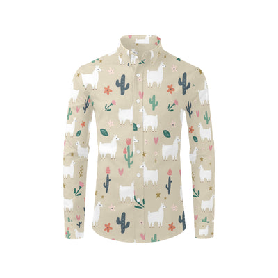 Llama Cactus Pattern Print Design 09 Men's Long Sleeve Shirt