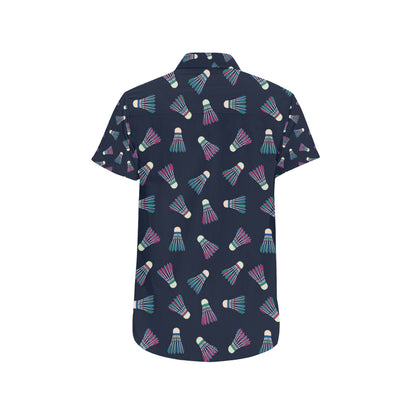 Badminton Ball Pattern Print Design 02 Men's Short Sleeve Button Up Shirt