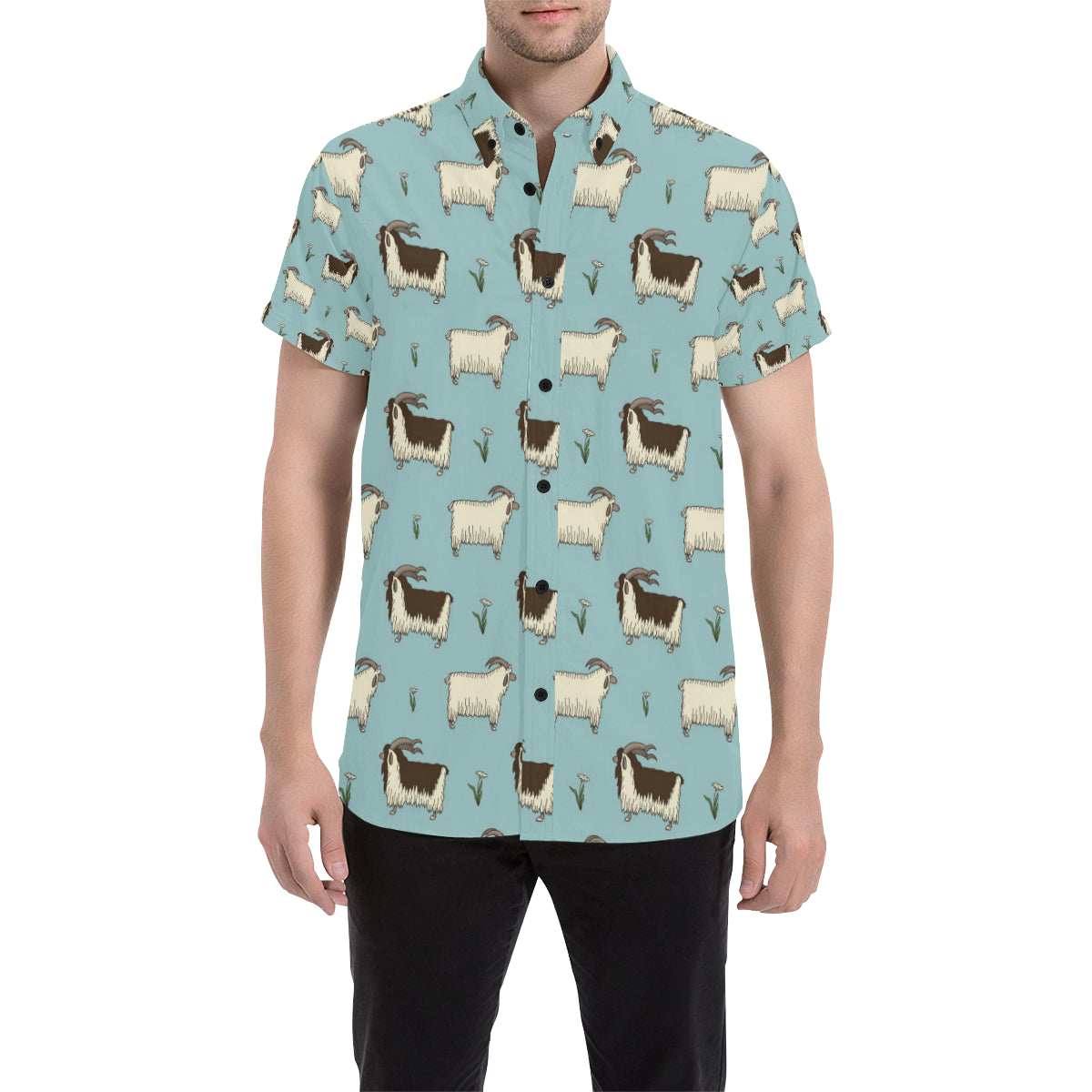 Goat Pattern Print Design 02 Men's Short Sleeve Button Up Shirt