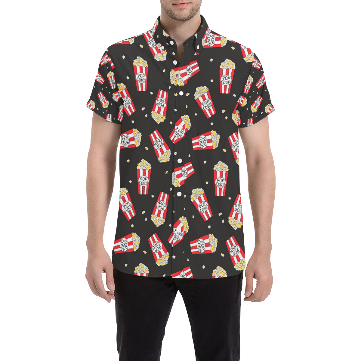 Popcorn Pattern Print Design A01 Men's Short Sleeve Button Up Shirt