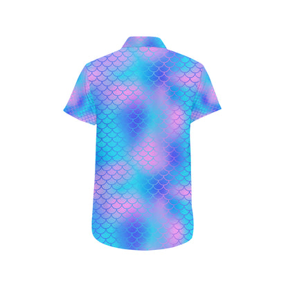 Mermaid Scales Pattern Print Design 04 Men's Short Sleeve Button Up Shirt