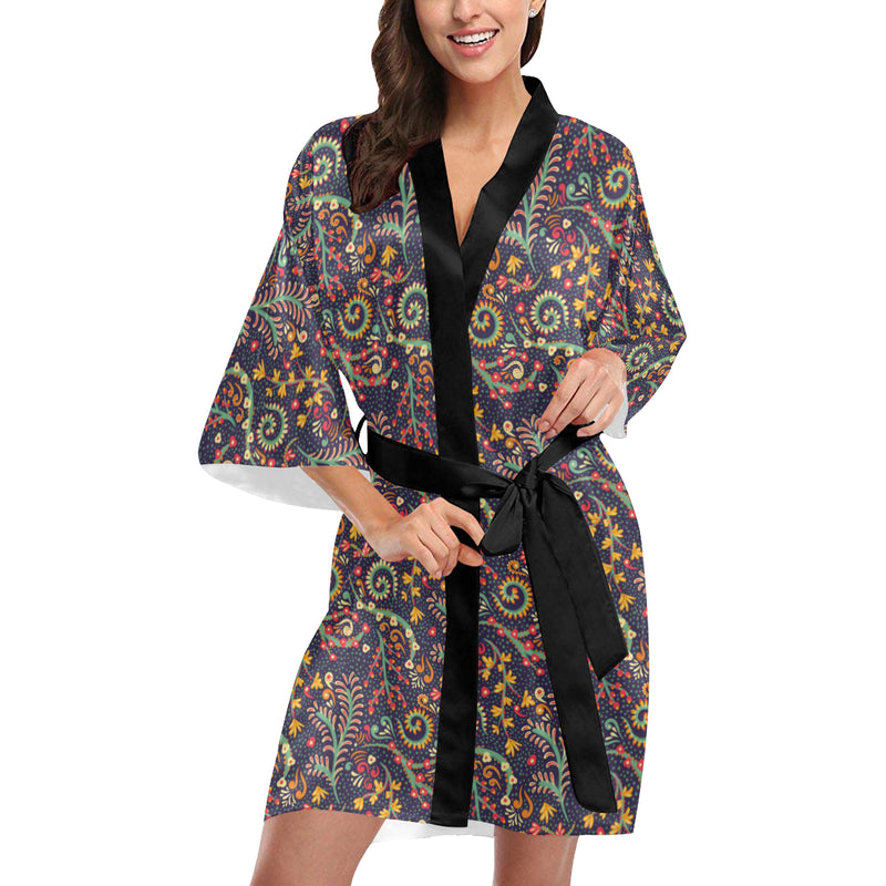 Bohemian Pattern Print Design 08 Women's Short Kimono