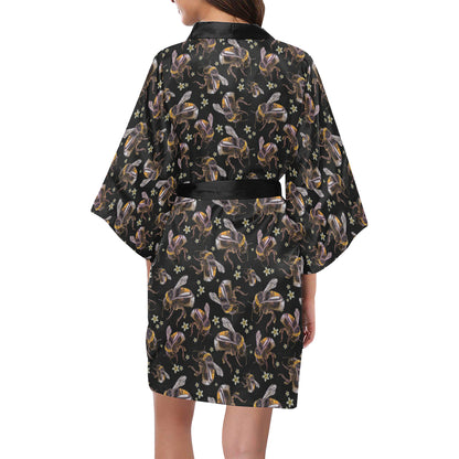Bee Pattern Print Design 04 Women's Short Kimono
