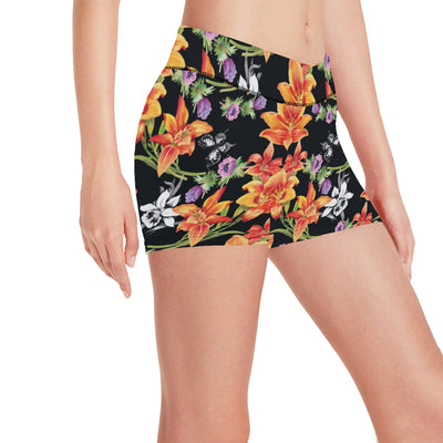 Tropical Flower Pattern Print Design TF02 Yoga Shorts