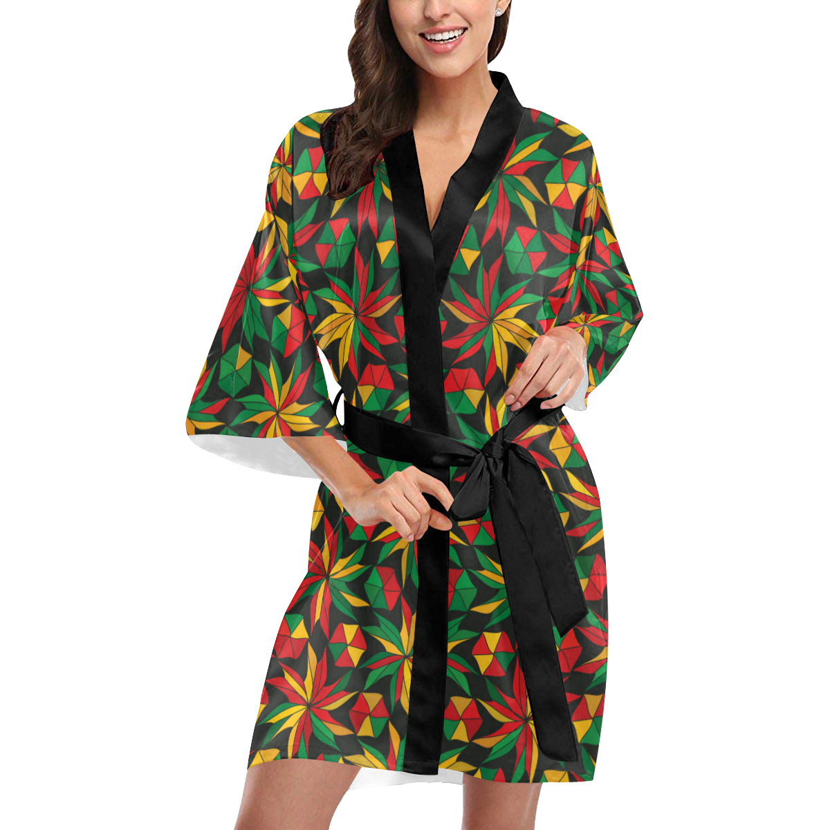 Rastafarian Pattern Print Design A03 Women's Short Kimono